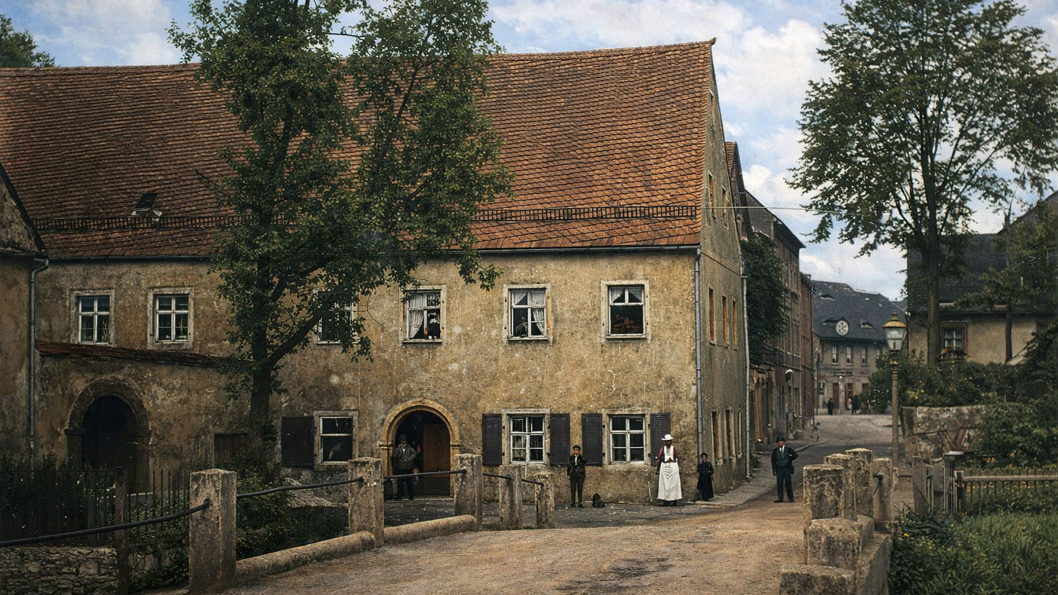 Das Gebäude der heutigen Brauereigaststätte Am Strand in Marktredwitz vor über 125 Jahren - nachkoloriert mit Hilfe künstlicher Intelligenz.